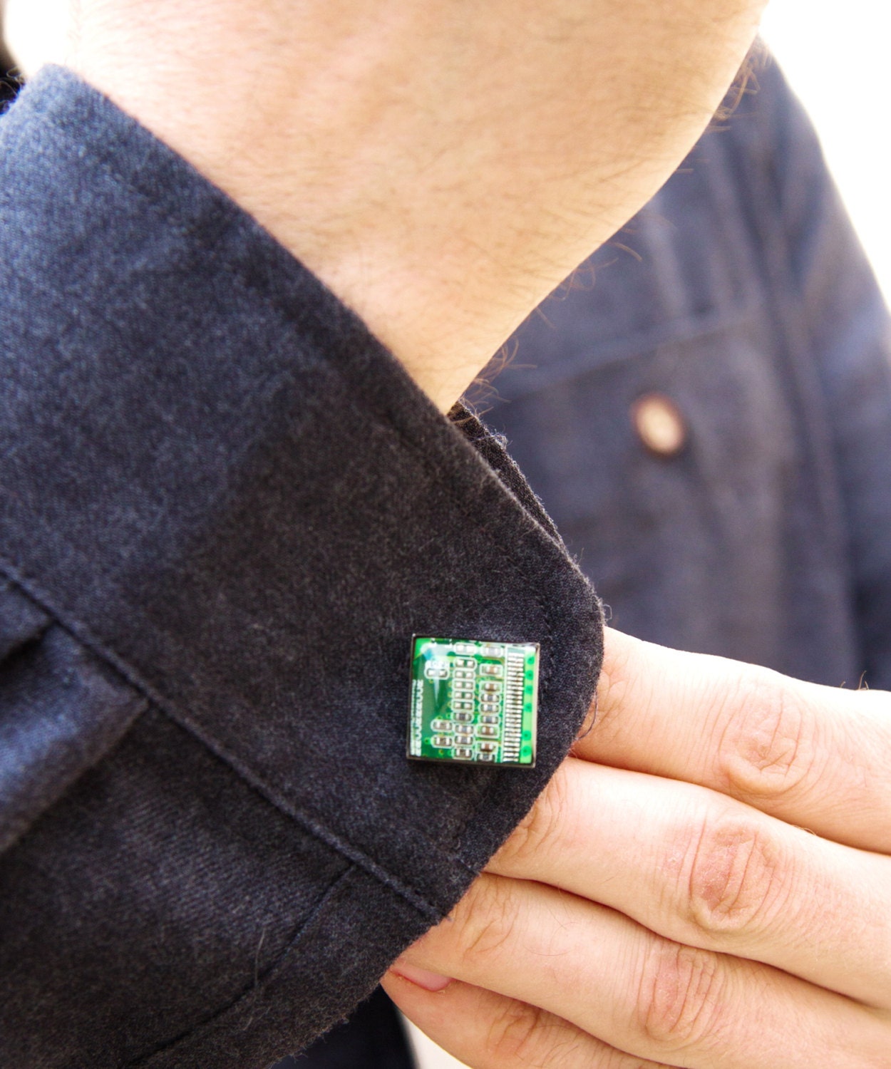 Circuit Board Cufflinks – Handmade from Recycled Computer Parts with Palladium Finish