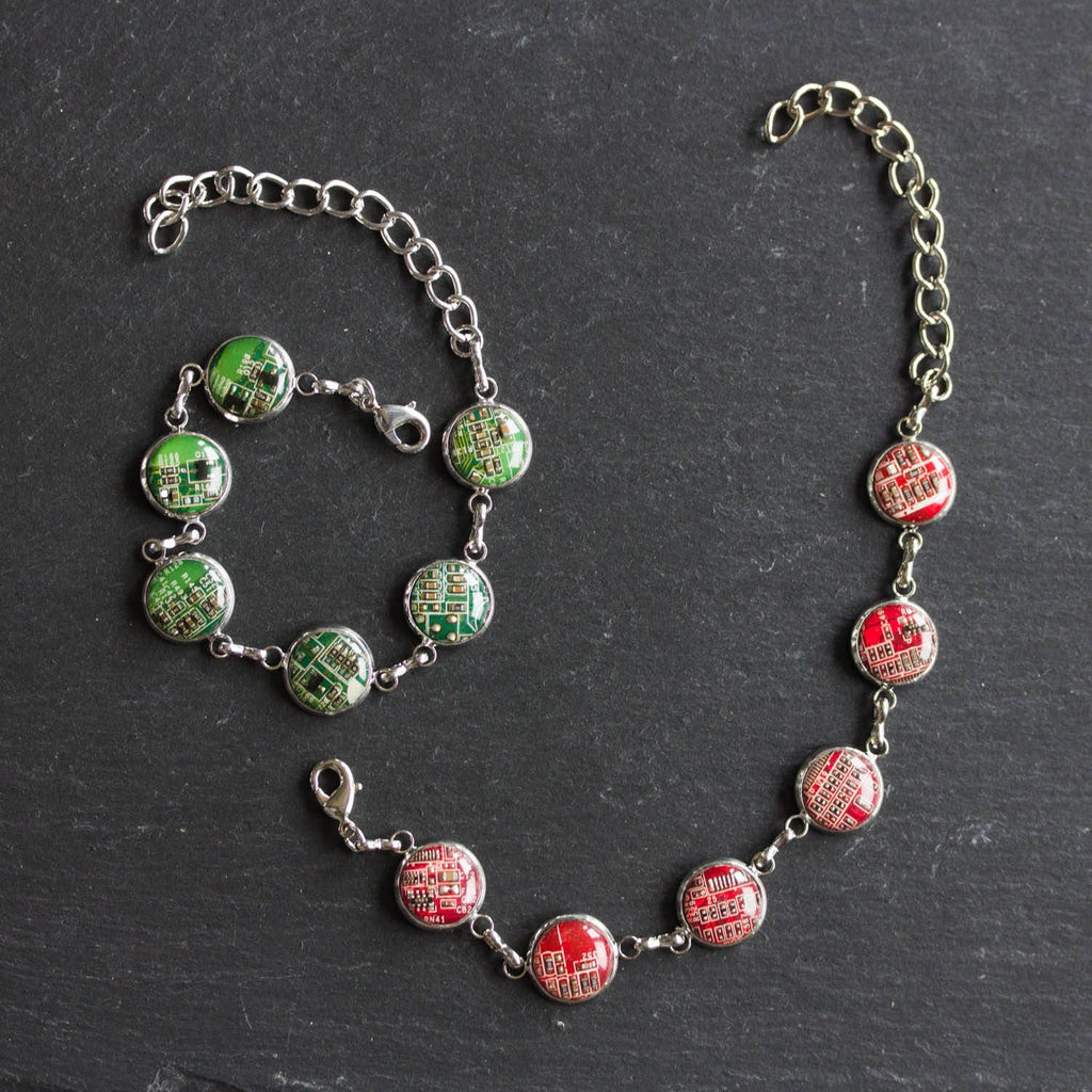 Recycled Circuit Board Bracelet – Handmade Rainbow Eco Jewelry from Upcycled Electronics