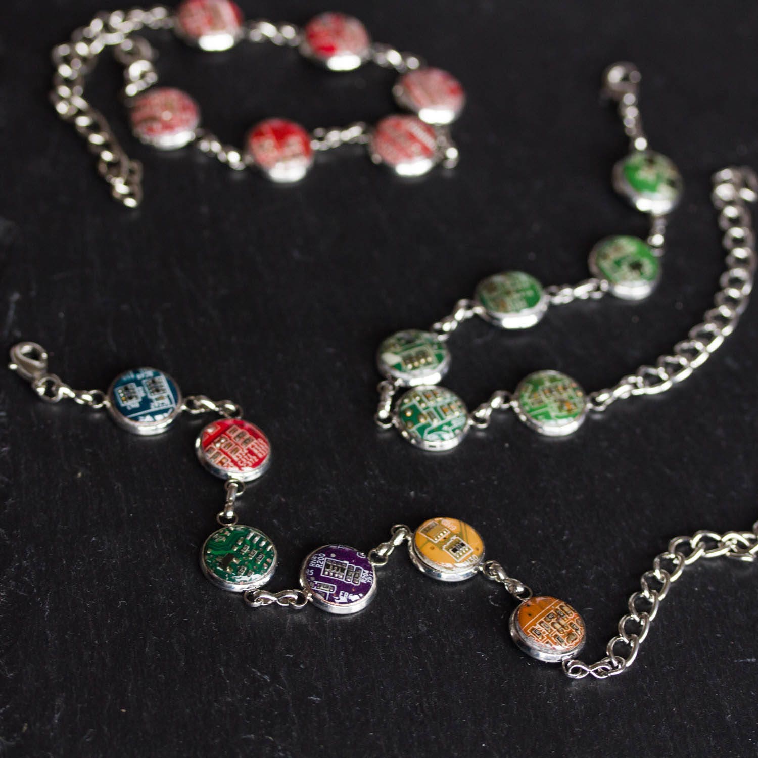 Recycled Circuit Board Bracelet – Handmade Rainbow Eco Jewelry from Upcycled Electronics