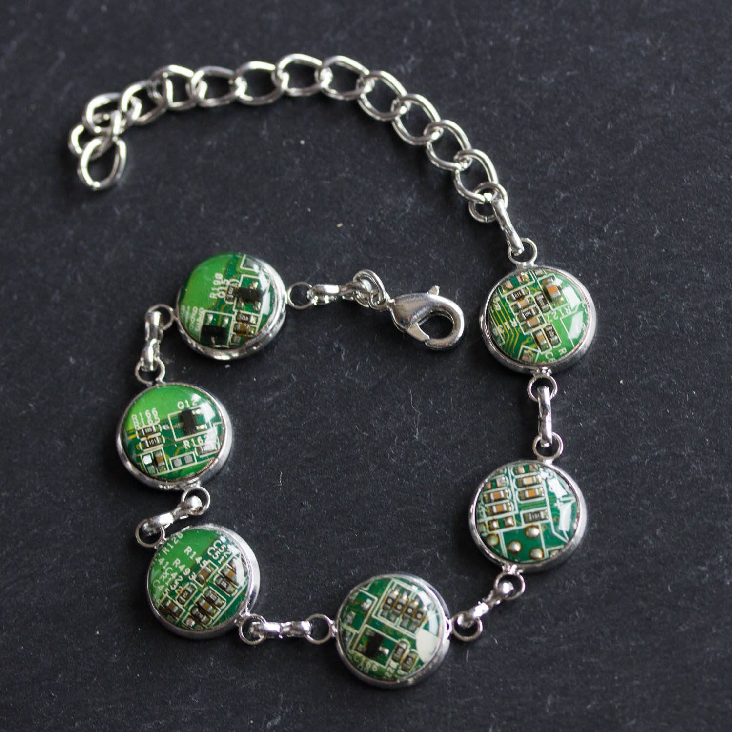 Recycled Circuit Board Bracelet – Handmade Rainbow Eco Jewelry from Upcycled Electronics