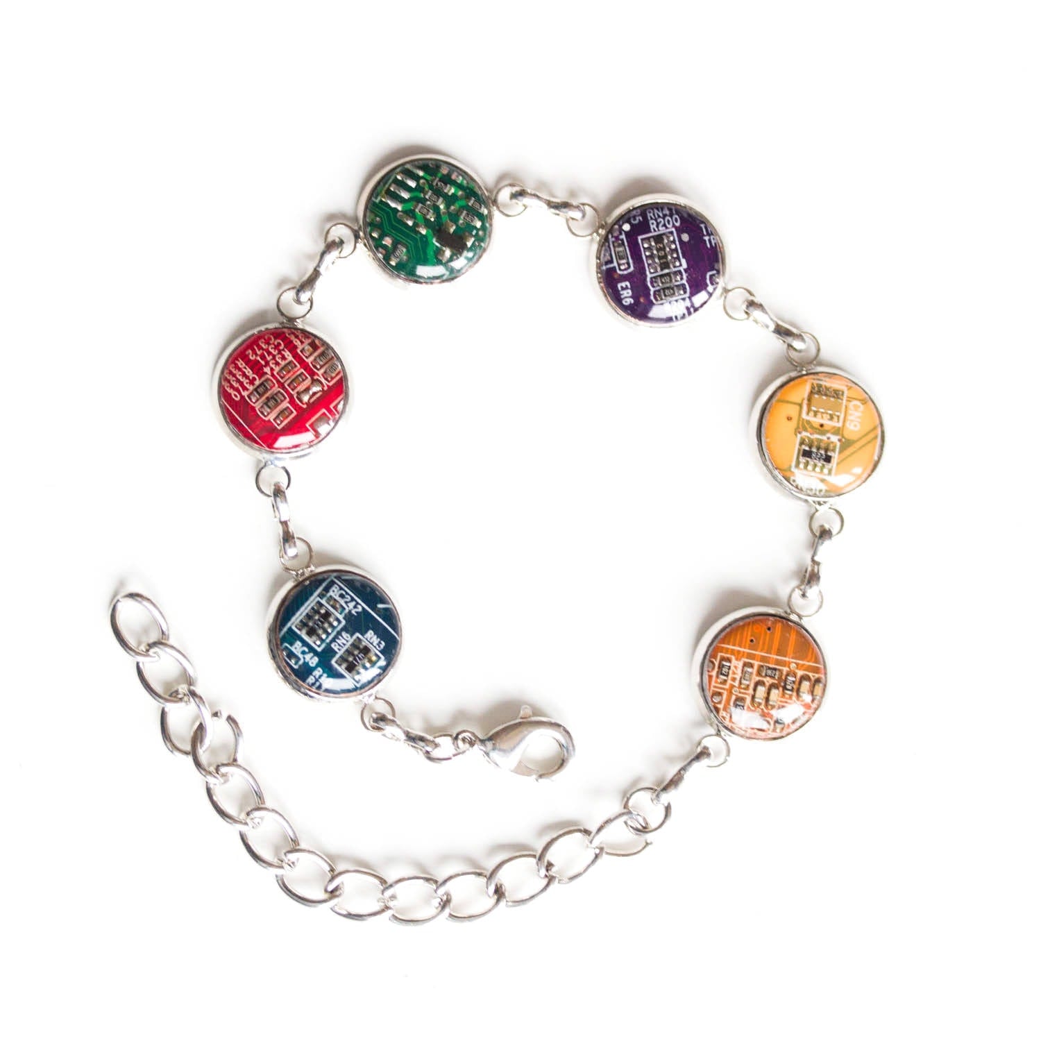 Recycled Circuit Board Bracelet – Handmade Rainbow Eco Jewelry from Upcycled Electronics