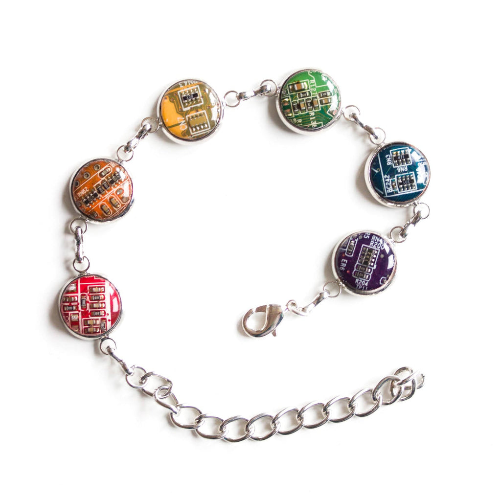 Recycled Circuit Board Bracelet – Handmade Rainbow Eco Jewelry from Upcycled Electronics