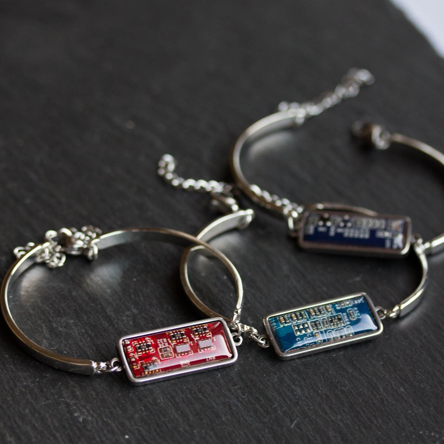 Recycled Circuit Board Bracelet – Handmade Adjustable Stainless Steel Unisex Jewelry