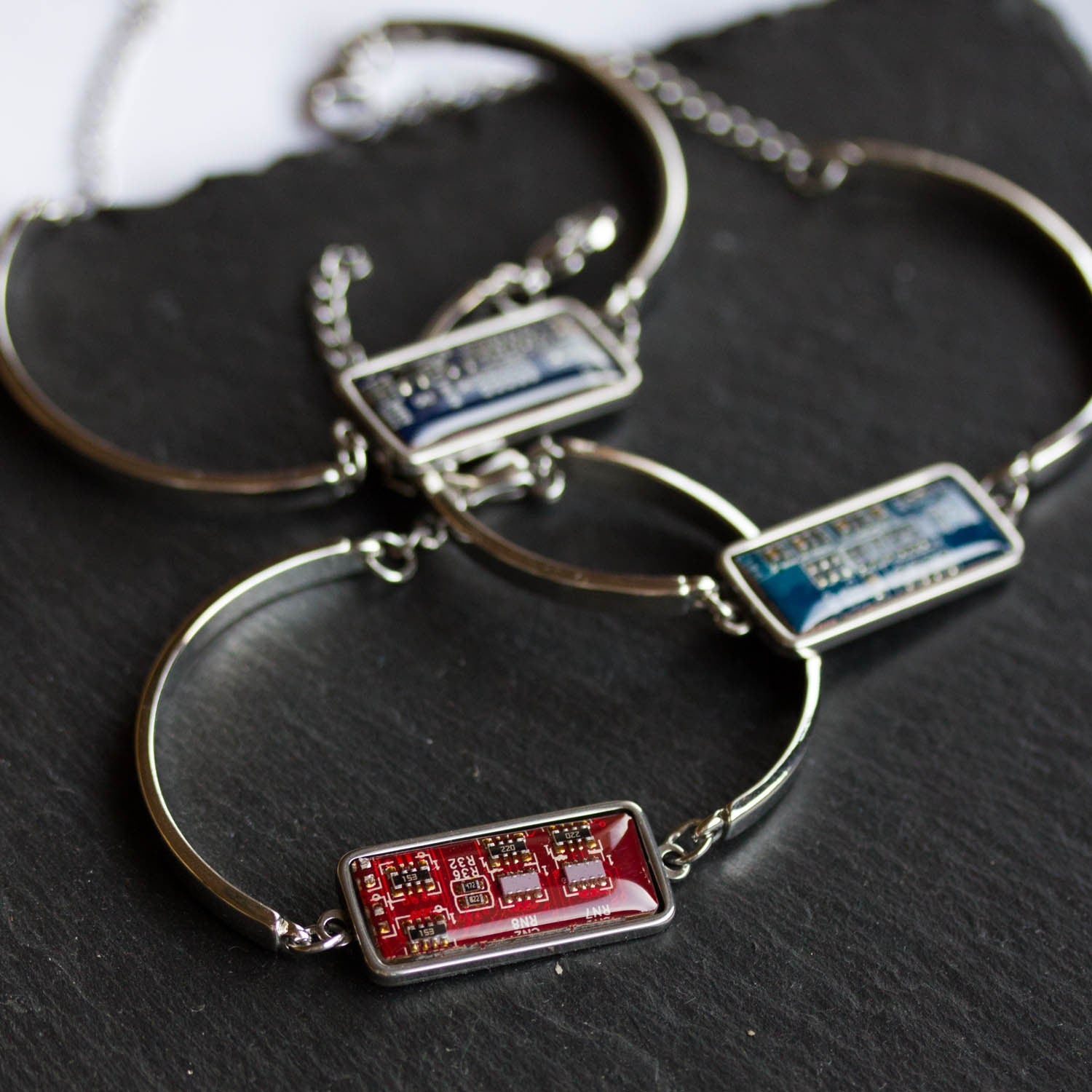 Recycled Circuit Board Bracelet – Handmade Adjustable Stainless Steel Unisex Jewelry