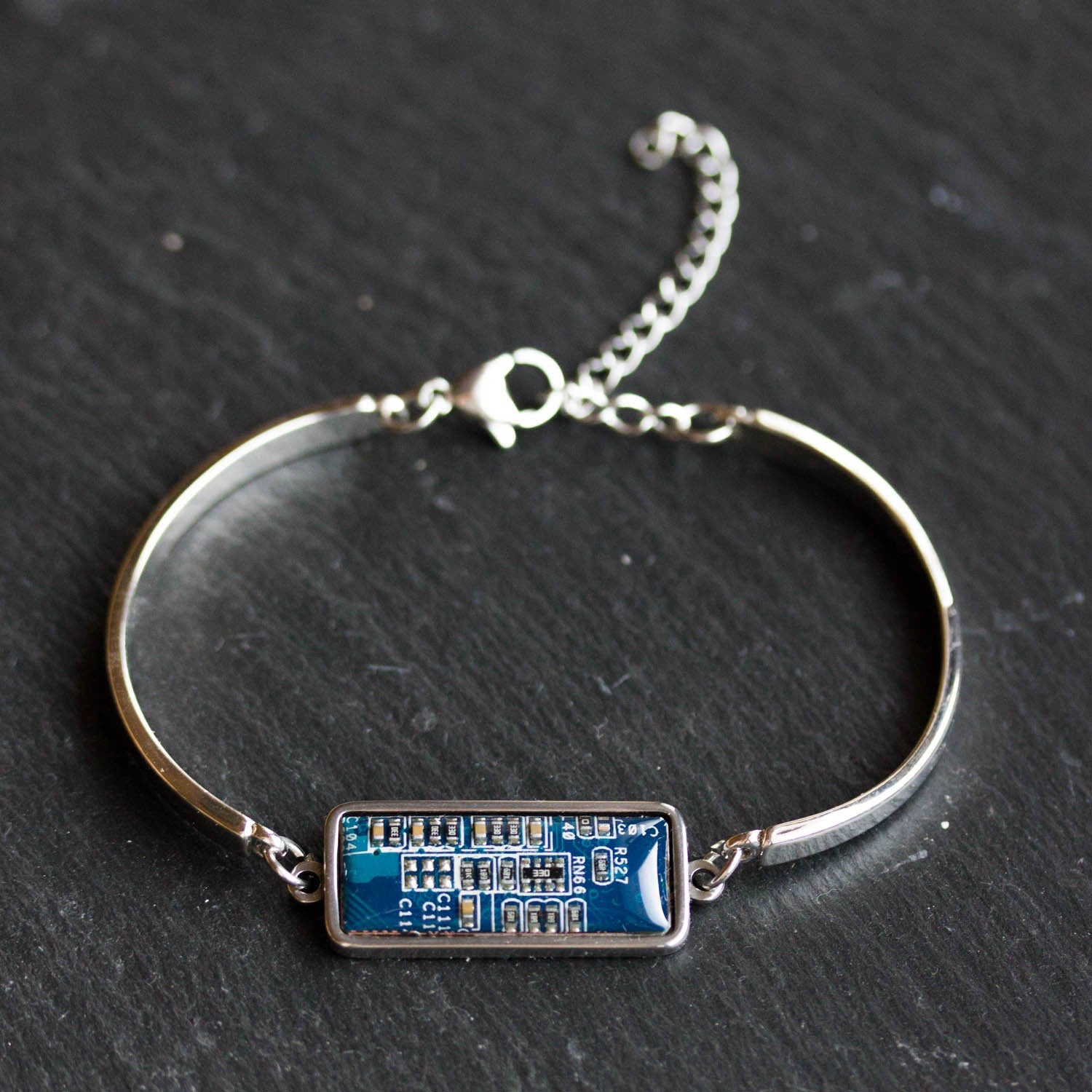 Recycled Circuit Board Bracelet – Handmade Adjustable Stainless Steel Unisex Jewelry