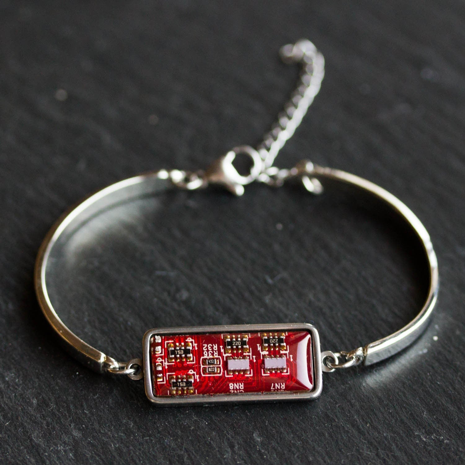 Recycled Circuit Board Bracelet – Handmade Adjustable Stainless Steel Unisex Jewelry