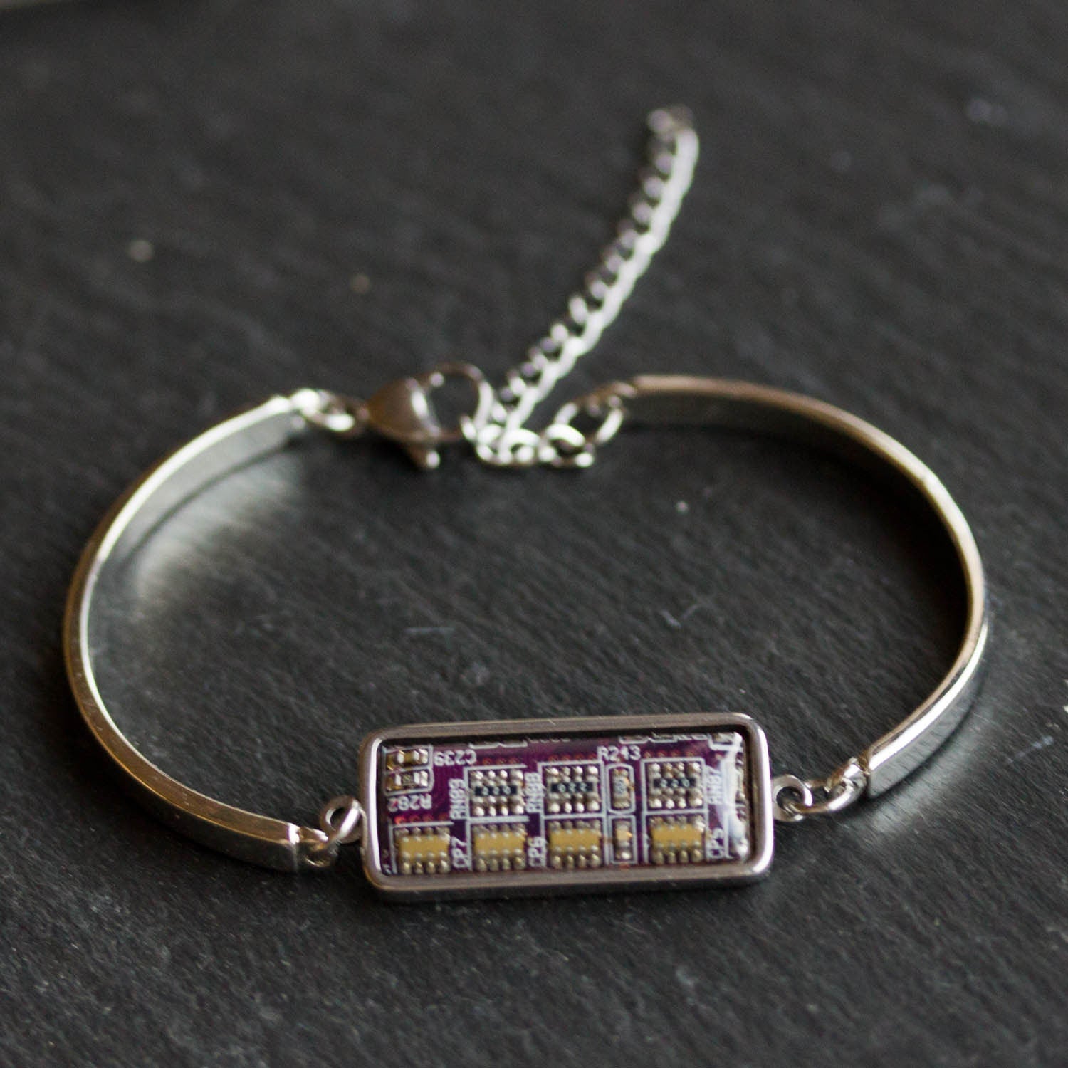 Recycled Circuit Board Bracelet – Handmade Adjustable Stainless Steel Unisex Jewelry