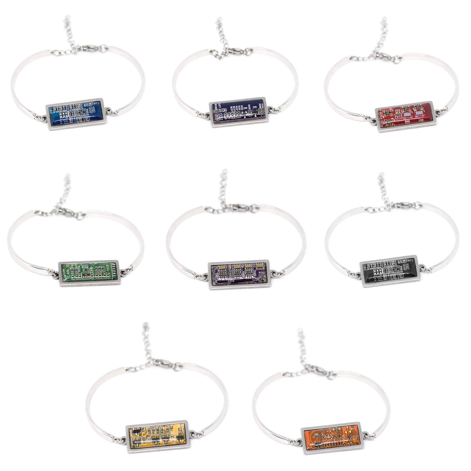 Recycled Circuit Board Bracelet – Handmade Adjustable Stainless Steel Unisex Jewelry