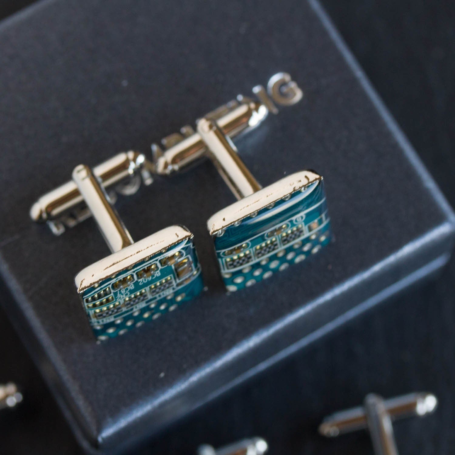 Circuit Board Cufflinks – Handmade from Recycled Computer Parts with Palladium Finish