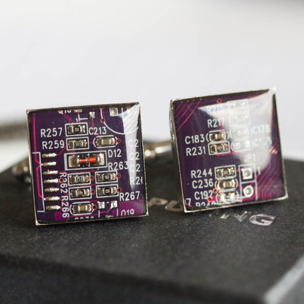 Circuit Board Cufflinks – Handmade from Recycled Computer Parts with Palladium Finish