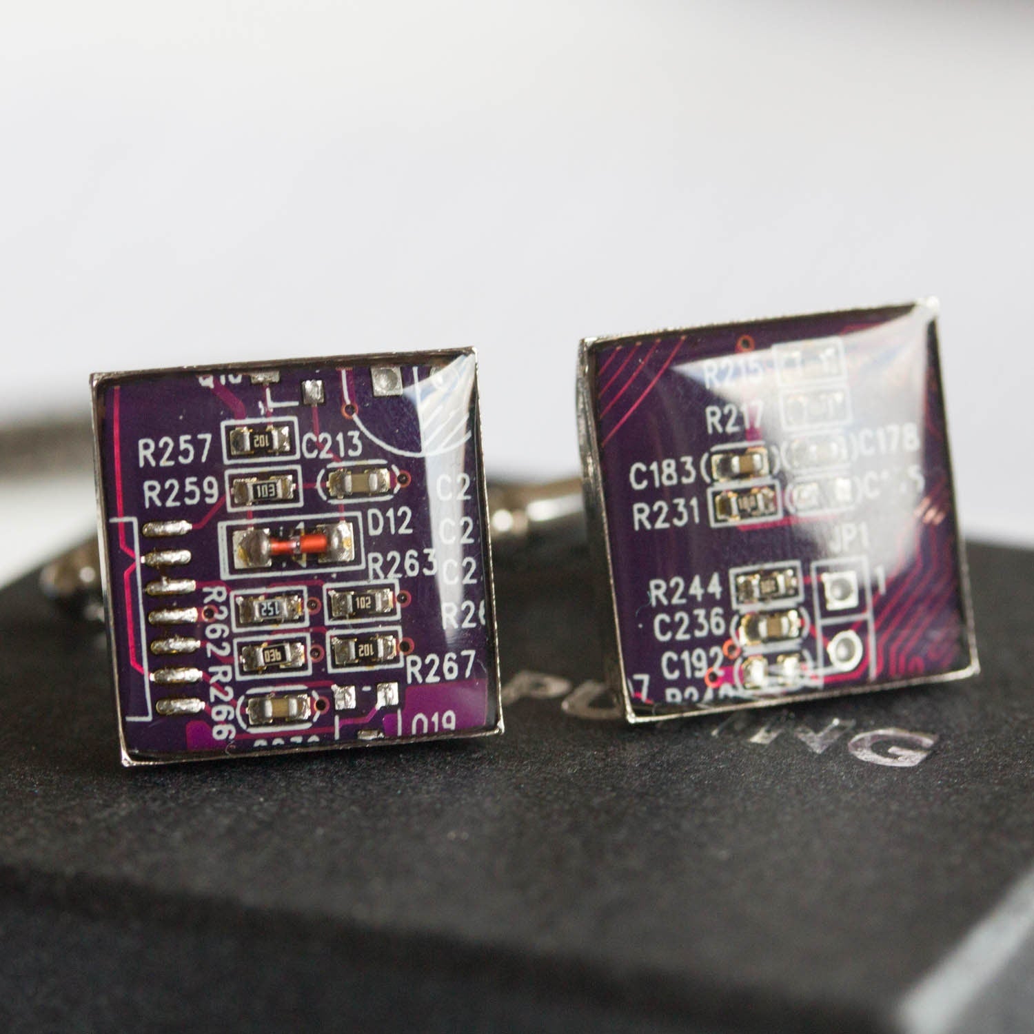 Circuit Board Cufflinks – Handmade from Recycled Computer Parts with Palladium Finish