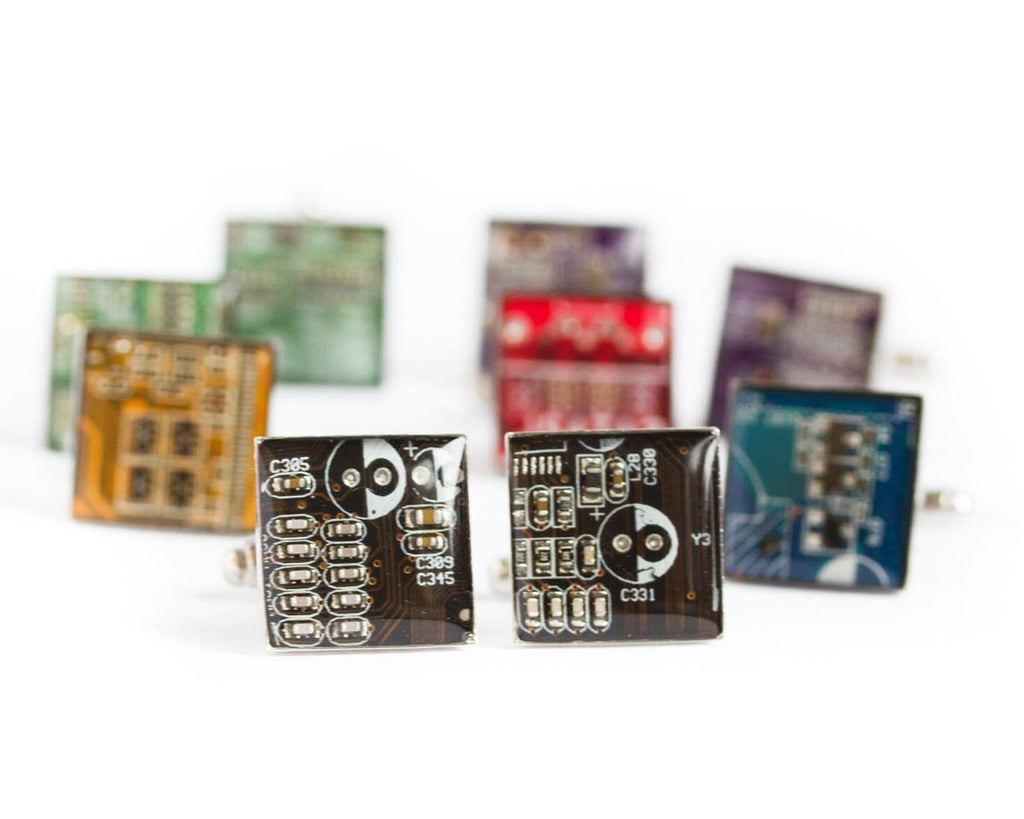 Circuit Board Cufflinks – Handmade from Recycled Computer Parts with Palladium Finish