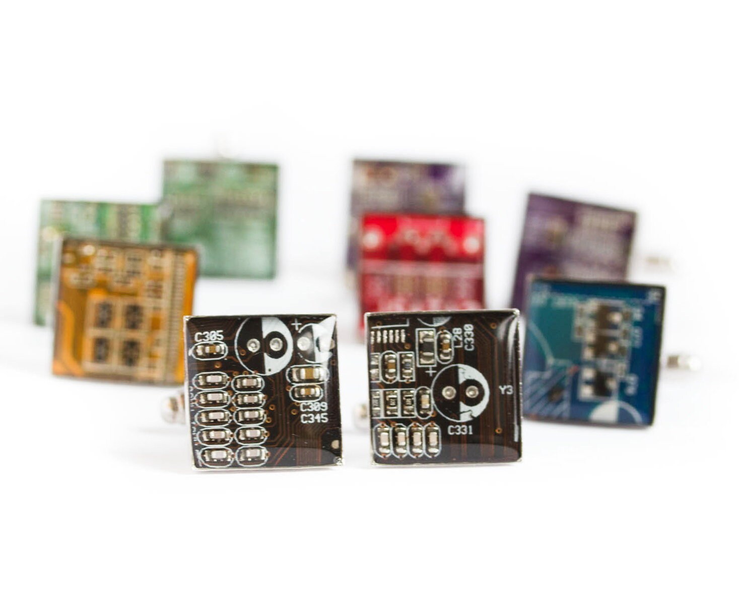 Circuit Board Cufflinks – Handmade from Recycled Computer Parts with Palladium Finish