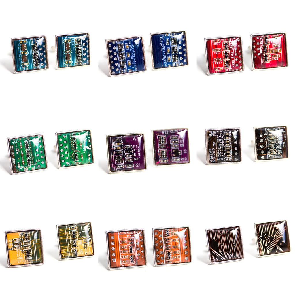 Sterling Silver Circuit Board Cufflinks – Handmade Eco-Tech Jewelry with Recycled Materials