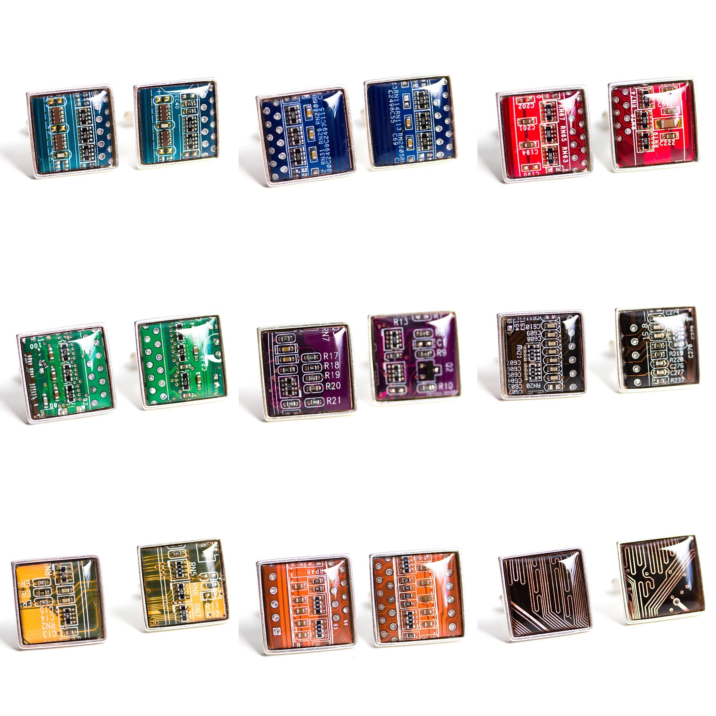 Sterling Silver Circuit Board Cufflinks – Handmade Eco-Tech Jewelry with Recycled Materials