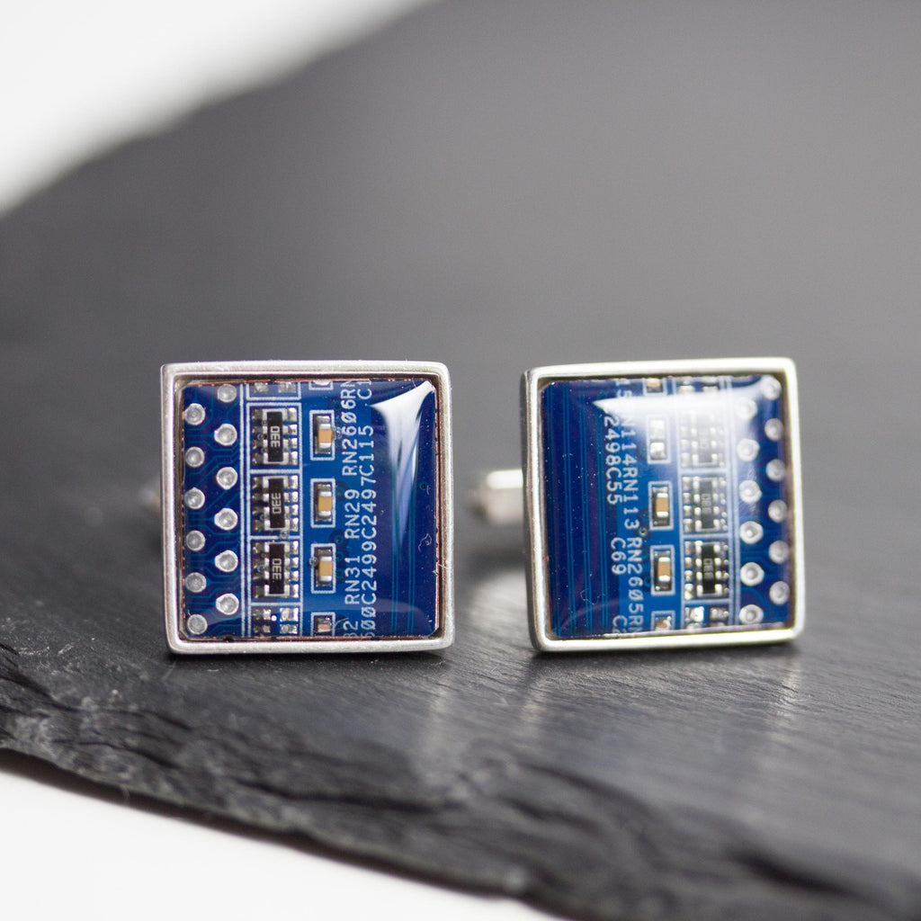 Sterling Silver Circuit Board Cufflinks – Handmade Eco-Tech Jewelry with Recycled Materials