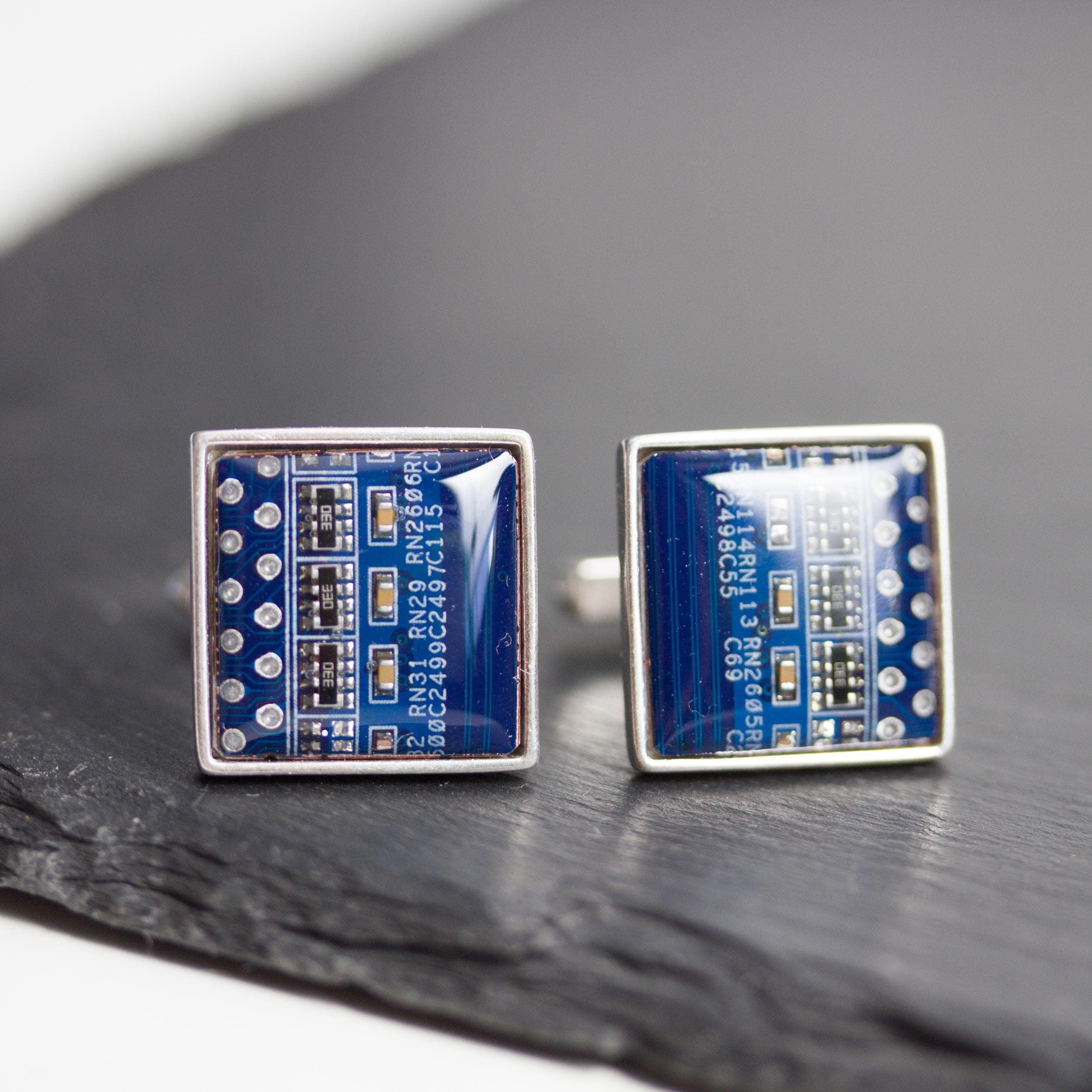 Sterling Silver Circuit Board Cufflinks – Handmade Eco-Tech Jewelry with Recycled Materials