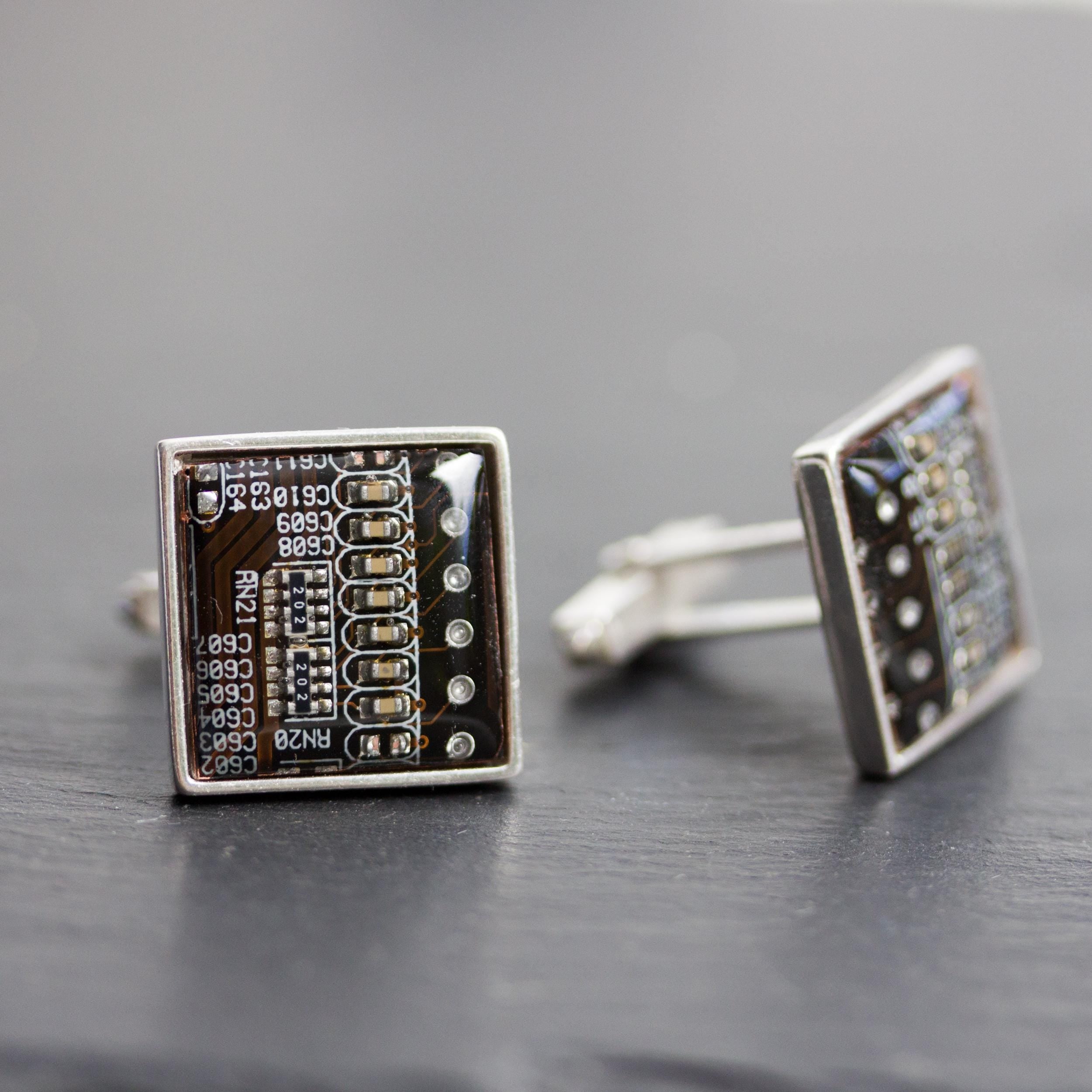 Sterling Silver Circuit Board Cufflinks – Handmade Eco-Tech Jewelry with Recycled Materials