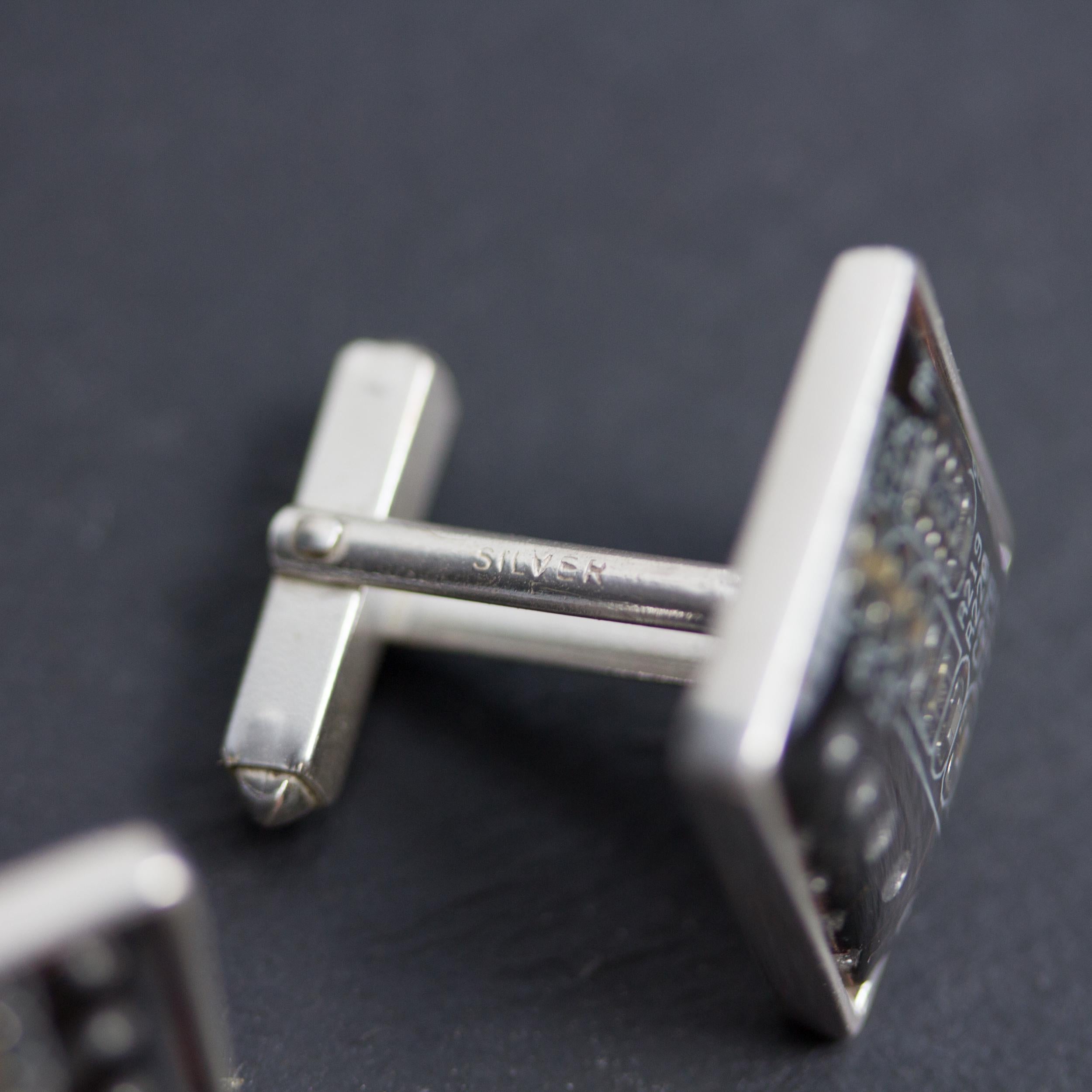 Sterling Silver Circuit Board Cufflinks – Handmade Eco-Tech Jewelry with Recycled Materials