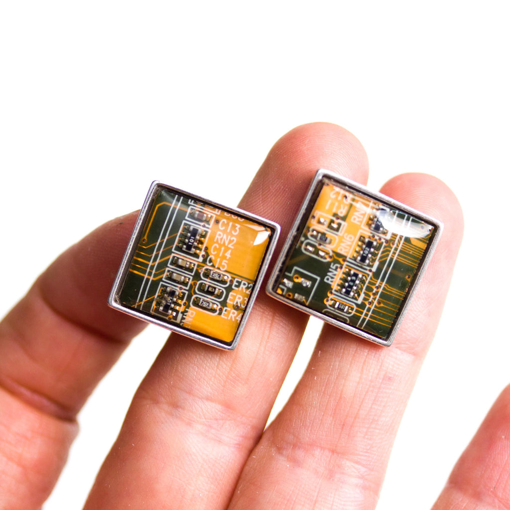 Sterling Silver Circuit Board Cufflinks – Handmade Eco-Tech Jewelry with Recycled Materials