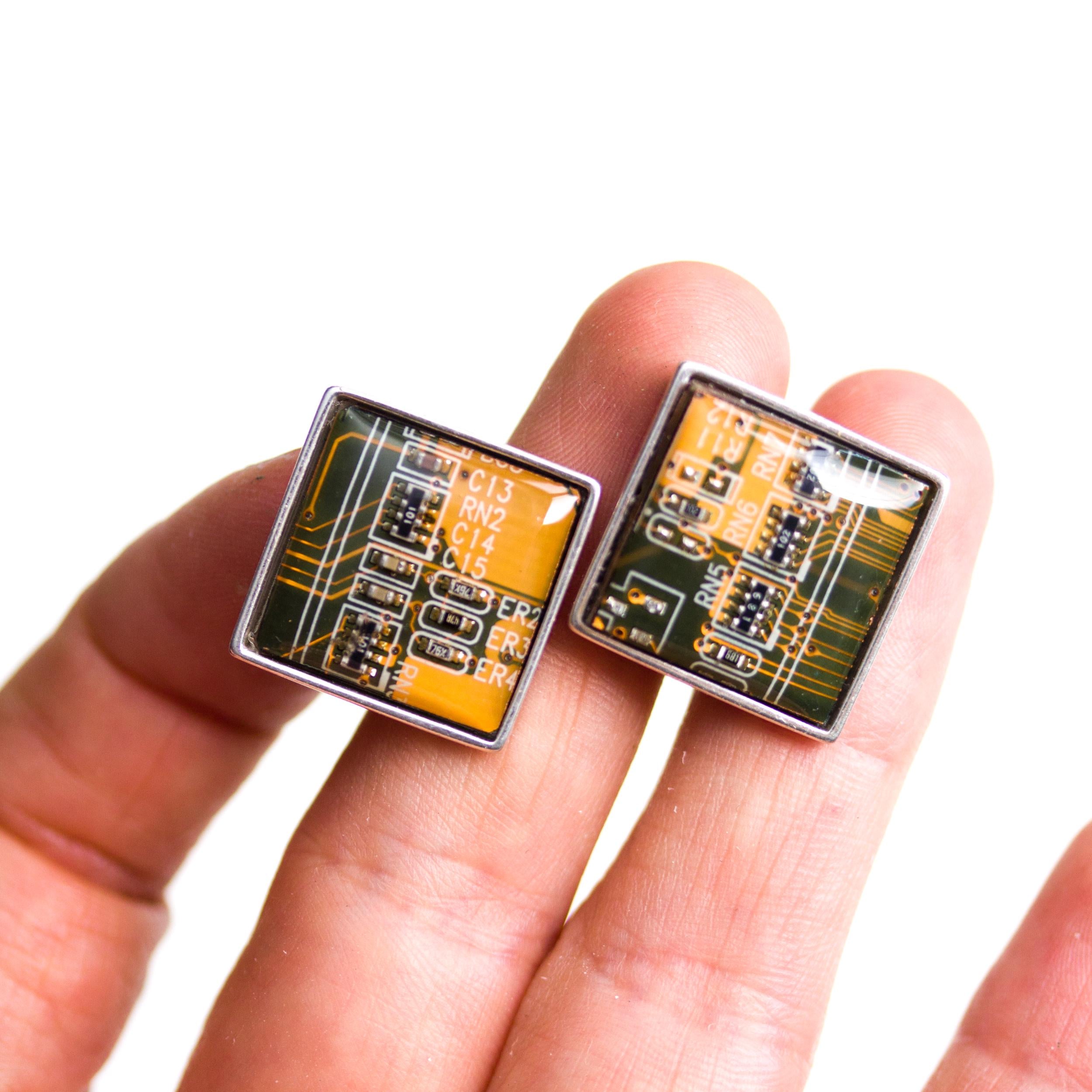 Sterling Silver Circuit Board Cufflinks – Handmade Eco-Tech Jewelry with Recycled Materials