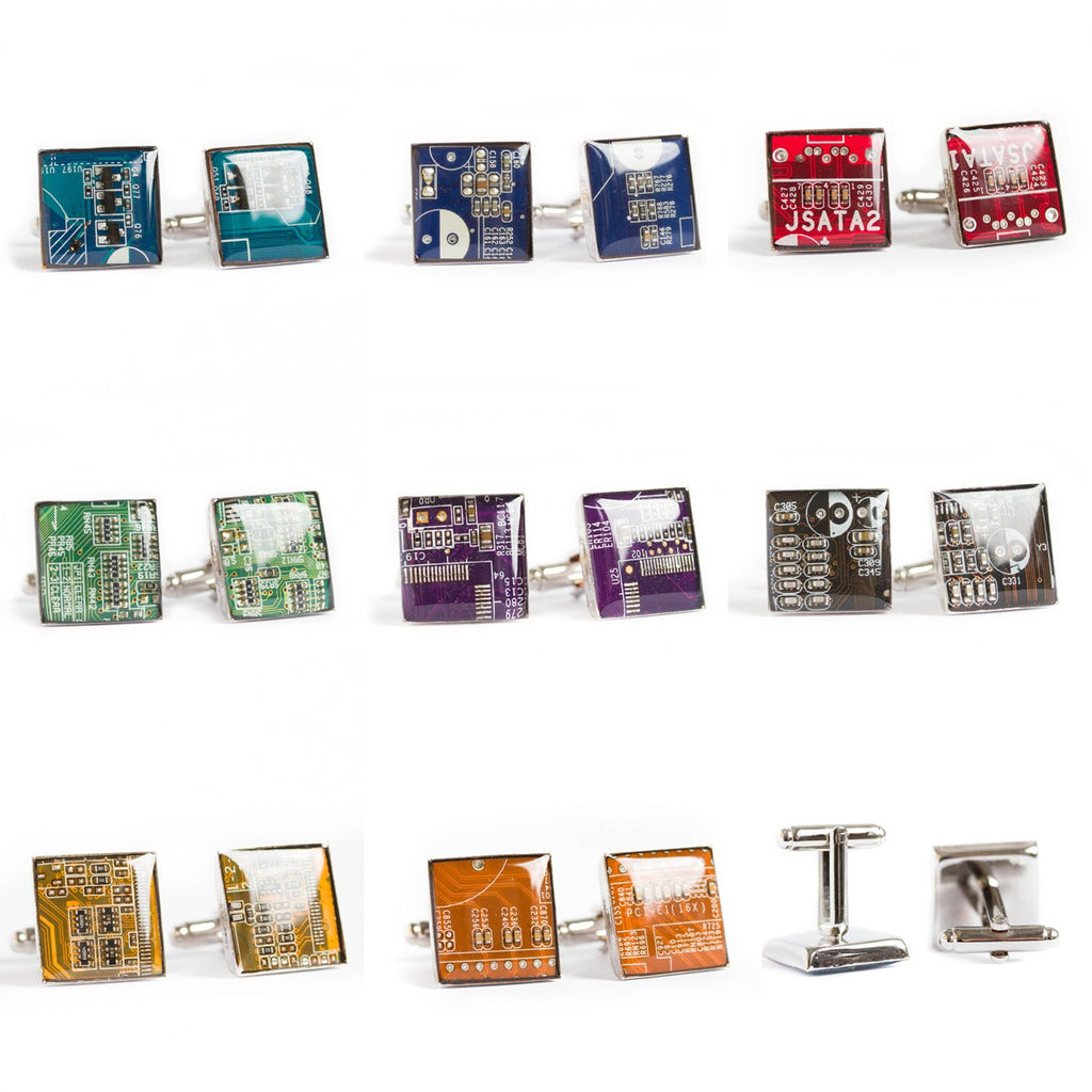 Circuit Board Cufflinks – Handmade from Recycled Computer Parts with Palladium Finish
