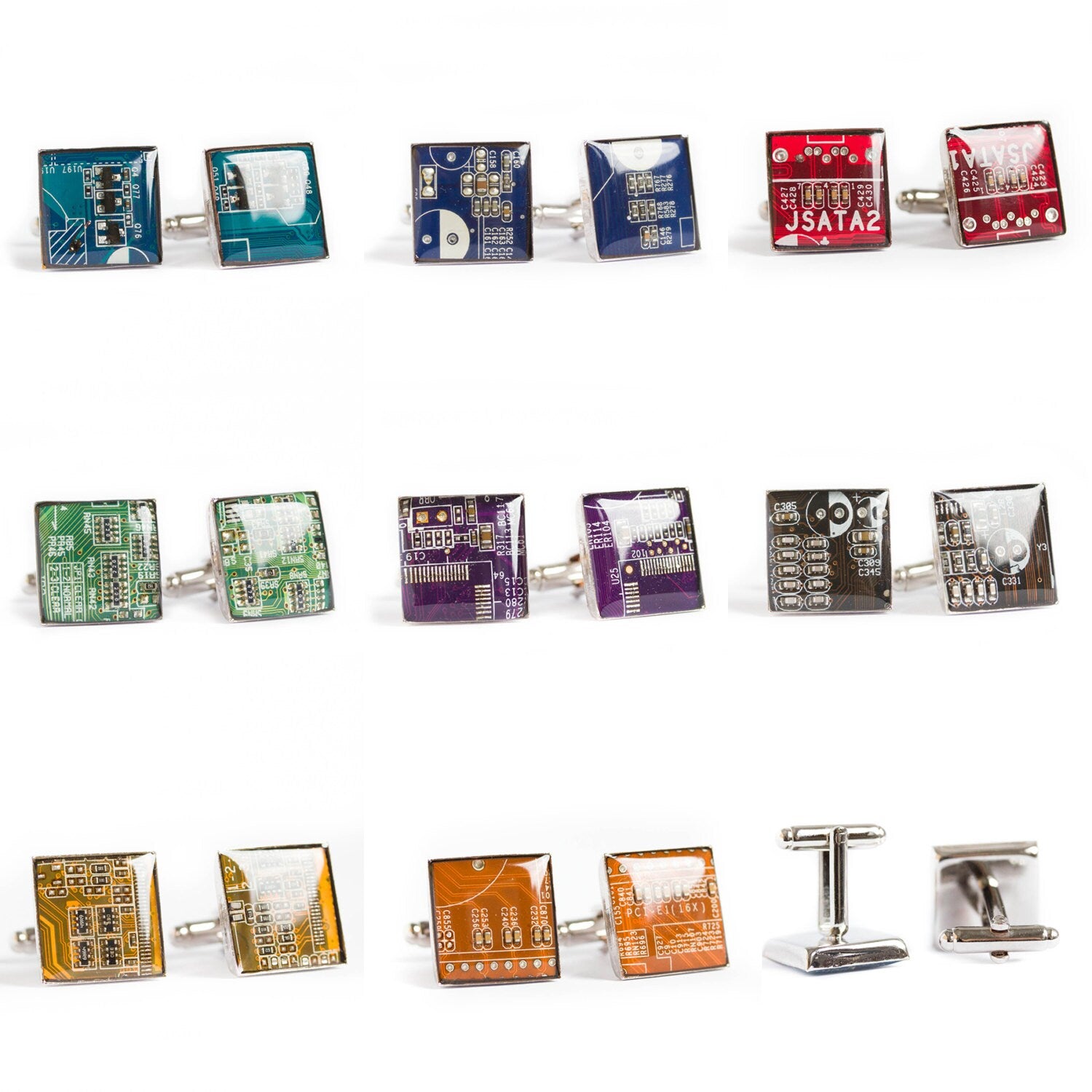 Circuit Board Cufflinks – Handmade from Recycled Computer Parts with Palladium Finish